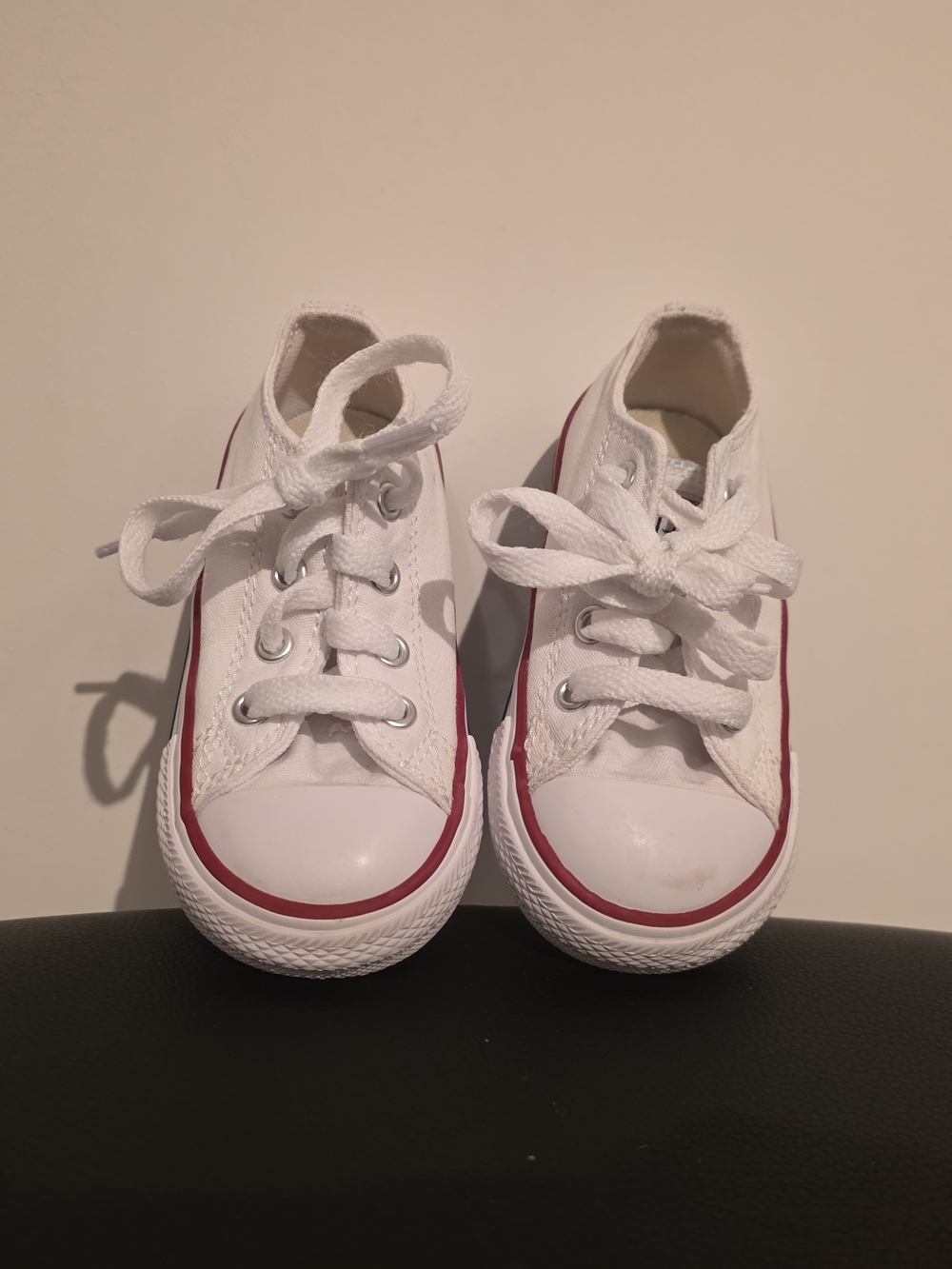 White Kids Converse All Star Lace-Up Sneakers with Red Trim